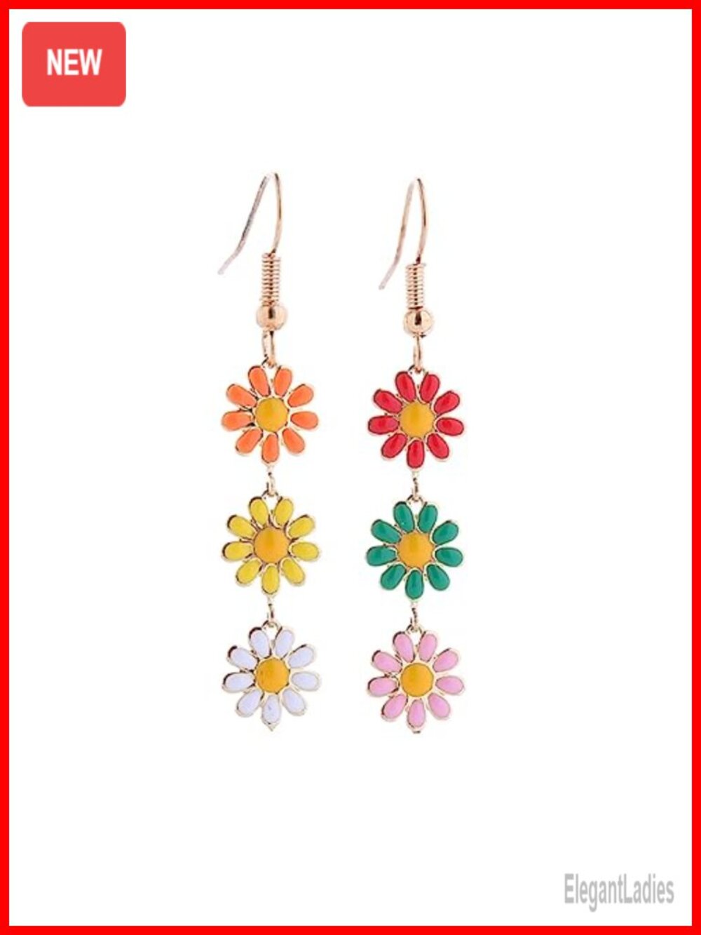 Daisy Flower Dangle Earrings Zinc Alloy French Wire Women Jewelry
